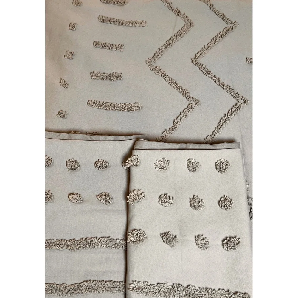 Queen Duvet Cover Set 3 Piece Boho Grey Tufted Geometric Bedding
